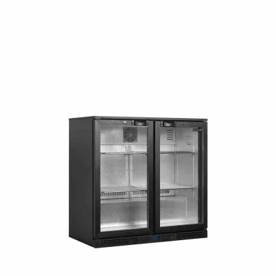 TEFCOLD - Arrière de bar noir 2 portes vitrées battantes 188 L