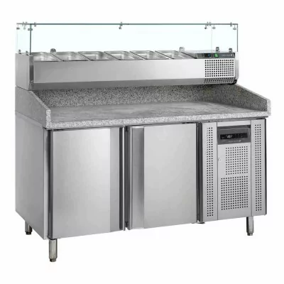 TEFCOLD - Table à pizzas dessus granite 2 portes saladette 6x GN 1/3 370 L