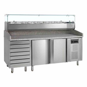 TEFCOLD - Table à pizzas dessus granite 2 portes 7 tiroirs saladette 9x GN 1/3 370 L