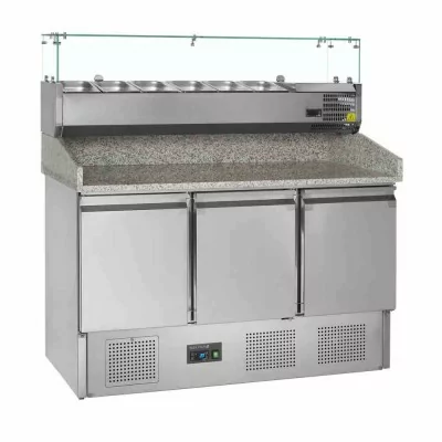 TEFCOLD - Table à pizzas dessus granite 3 portes saladette 6x GN 1/4 368 L