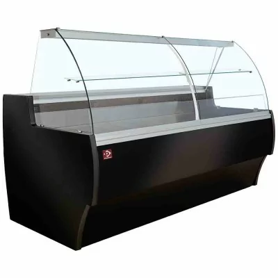 DIAMOND - Comptoir vitrine réfrigéré vitre bombée ventilé avec réserve noir L. 1500 mm