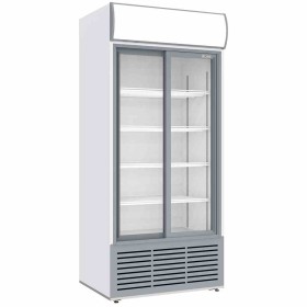 DIVERSO - Vitrine ventilée positive 783 L 2 portes coulissantes avec caisson lumineux blanche