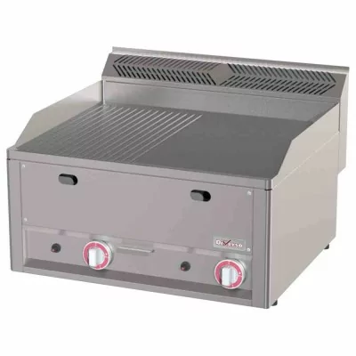 DIVERSO - Plaque de cuisson double 1/2 lisse 1/2 rainurée gaz Top