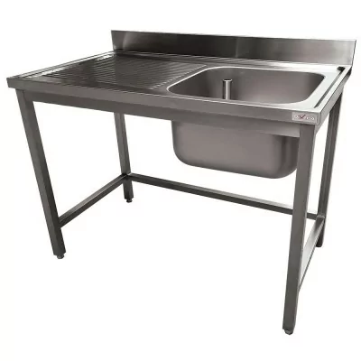 DIVERSO - Plonge inox ECO 1 cuve égouttoir gauche sans tablette L. 1200 mm P. 700 mm