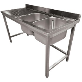 DIVERSO - Plonge inox ECO 2 cuves égouttoir gauche sans tablette L. 1600 mm P. 700 mm