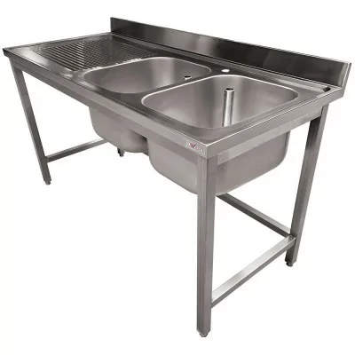 DIVERSO - Plonge inox ECO 2 cuves égouttoir gauche sans tablette L. 1600 mm P. 700 mm