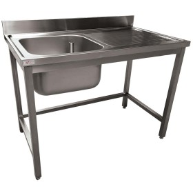 DIVERSO - Plonge inox ECO 1 cuve égouttoir droite sans tablette L. 1200 mm P. 700 mm