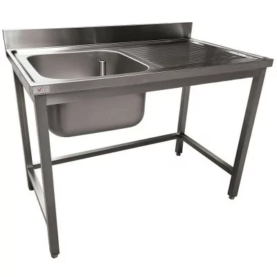 DIVERSO - Plonge inox ECO 1 cuve égouttoir droite sans tablette L. 1400 mm P. 700 mm