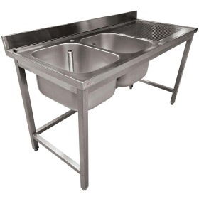 DIVERSO - Plonge inox ECO 2 cuves égouttoir droite sans tablette L. 1600 mm P. 700 mm