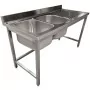 DIVERSO - Plonge inox ECO 2 cuves égouttoir droite sans tablette L. 1600 mm P. 700 mm