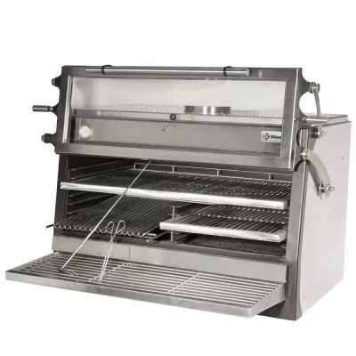 DIAMOND - Four-BBQ à charbon GN 2/1 + GN 1/1 (120 kg/h) porte relevable/inox