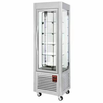 DIAMOND - Vitrine panoramique 5 plateaux tournants 360 L inox