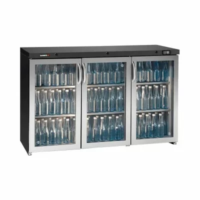 GAMKO - Arrière bar inox 3 portes battantes vitrées 315 L modèle haut