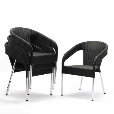 BOLERO - Fauteuils enveloppants bistro en rotin PE anthracite (lot de 4)