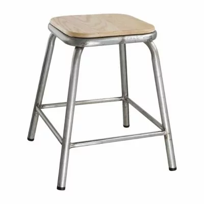 BOLERO - Tabouret bas en acier galvanisé avec assise en bois (lot de 4)