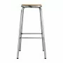 BOLERO - Tabouret haut en acier galvanisé avec assise en bois (lot de 4)