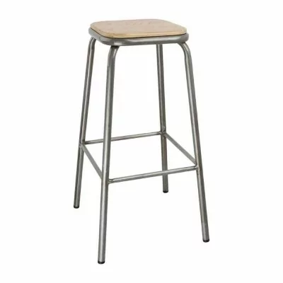 BOLERO - Tabouret haut en acier galvanisé avec assise en bois (lot de 4)