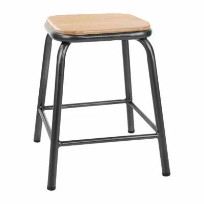 BOLERO - Tabourets bas avec assise en bois Cantina gris métal (lot de 4)