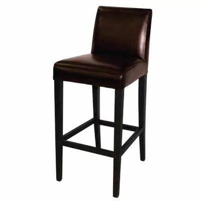 BOLERO - Tabouret de bar haut avec dossier en simili cuir marron foncé