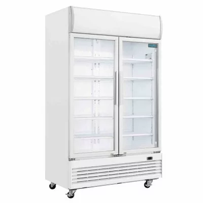 POLAR - Armoire réfrigérée 2 portes vitrées à charnières avec caisson lumineux Série G 950L