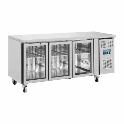 POLAR - Table réfrigérée positive inox 3 portes vitrées, capacité 358 L