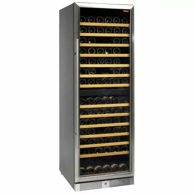 DIAMOND - Vitrine cave a vins, ventilée, 375 Litres, porte en acier inox, 2 T°, Noir