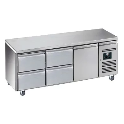 L2G - Desserte réfrigérée inox centrale 465 L 2 blocs 2 tiroirs et 1 porte