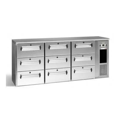 GAMKO - Arriere bar inox 3 blocs de 3 tiroirs avec groupe logé