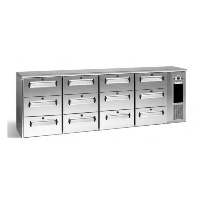 GAMKO - Arrière bar inox 4 blocs de 3 tiroirs