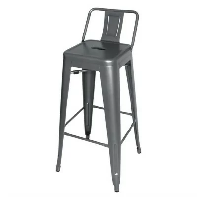 BOLERO - Tabourets hauts Bistro en acier gris métal avec dossier (lot de 4)