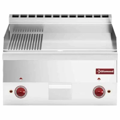 DIAMOND - Plaque de cuisson électrique 2/3 lisse et 1/3 nervurée chrome Top