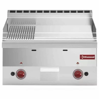 DIAMOND - Plaque de cuisson gaz surface 2/3 lisse 1/3 nervurée chrome Top