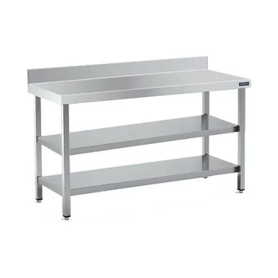 DISTFORM - Table inox adossée 2 étagères P. 500 mm L. 2200 mm