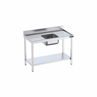 DISTFORM - Table du chef 1800x600 avec bac central, bord anti-ruissellement et étagère