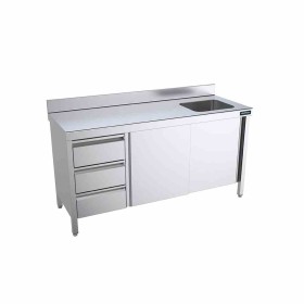 DISTFORM - Table du chef 1400x600 avec portes, module et bac à droite