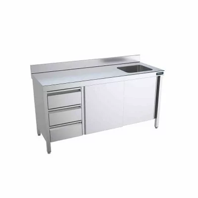 DISTFORM - Table du chef 1600x600 avec portes, module et bac à droite