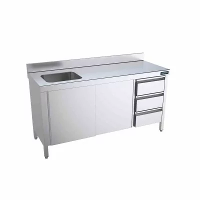 DISTFORM - Table du chef 1400x600 avec portes, module et bac à gauche