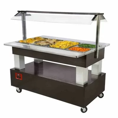 DIAMOND - Buffet chaud 4 GN 1/1, bain-marie - 2 accès self service wengé