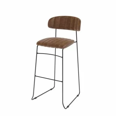 VEBA - Tabouret de bar Mundo Cognac revêtement cuir synthétique ignifugé