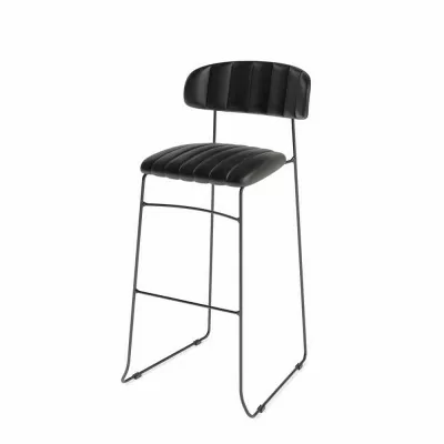 VEBA - Tabouret de bar Mundo Noir revêtement cuir synthétique ignifugé