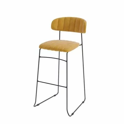 VEBA - Tabouret de bar Mundo Jaune revêtement velours ignifugé