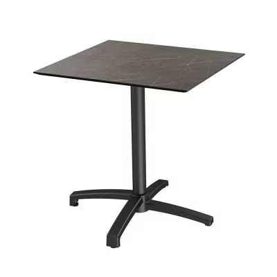 VEBA - Table de bistrot X Cross avec piètement noir + plateau HPL Midnight Marble 70 x 70 cm