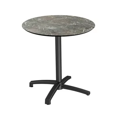 VEBA - Table de bistrot X Cross avec piètement noir + plateau HPL Galaxy Marble Ø 70 cm