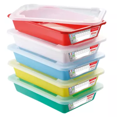 GILAC - Bacs plats témoins 8 L HACCP + couvercles - Lot de 5