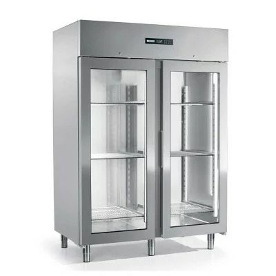 AFINOX - Armoire froide positive cuve inox emboutie GN 2/1 2 portes vitrées 1400 L