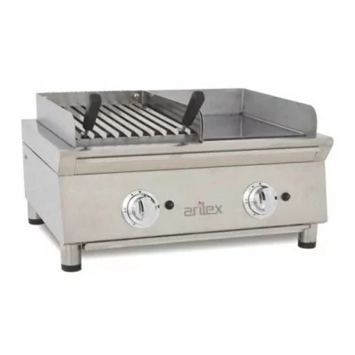 ARILEX - Plancha Fry-Top gaz acier chromé grill pierre de lave L. 692 mm