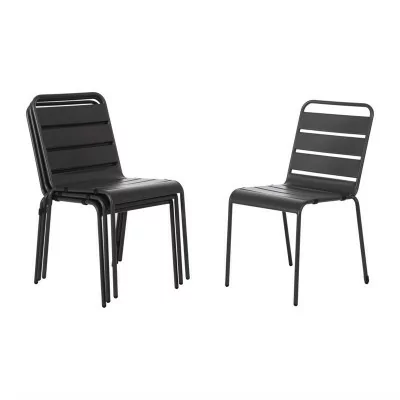 BOLERO - Lot de 4 chaises grises à lattes en acier